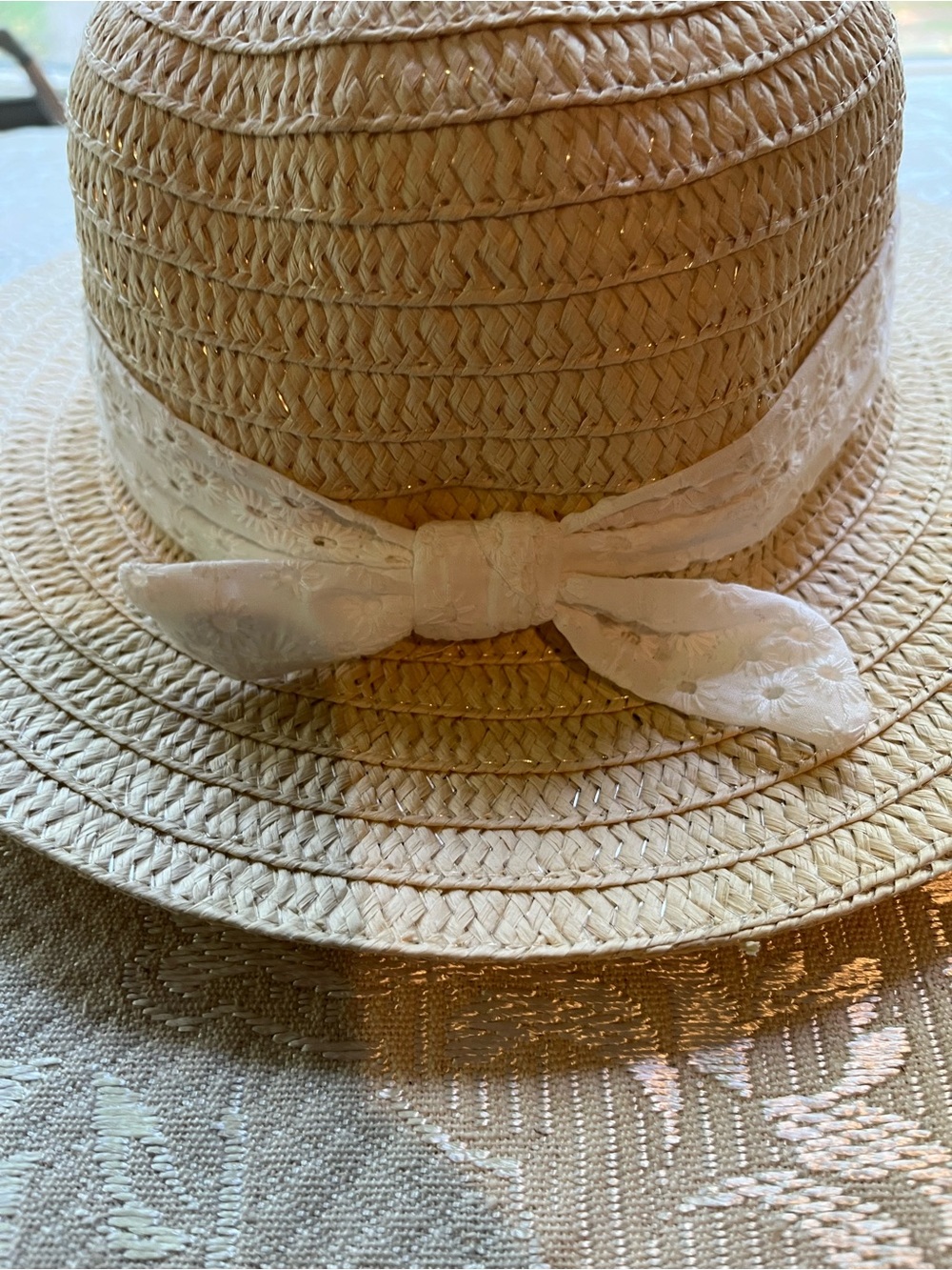 Source Unknown Natural Straw Kids Sun Hat with White Lace Bow